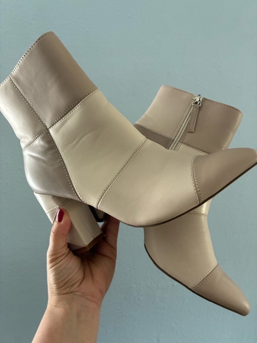Steve Madden Two-Tone Taupe Block Heel Ankle Boots